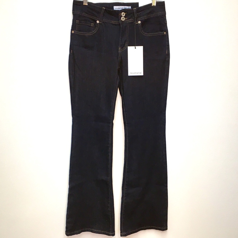 Telepatia Mid Rise Boot Cut Jeans 9/29 Dark Blue Denim NEW Stretch Western